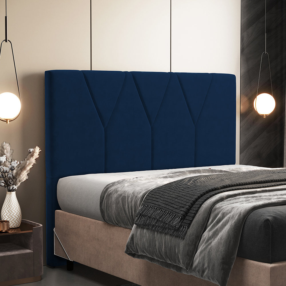 Cabeceira Cama Box Casal 140 cm Aurora W01 Suede Azul Marinho - Lyam Decor