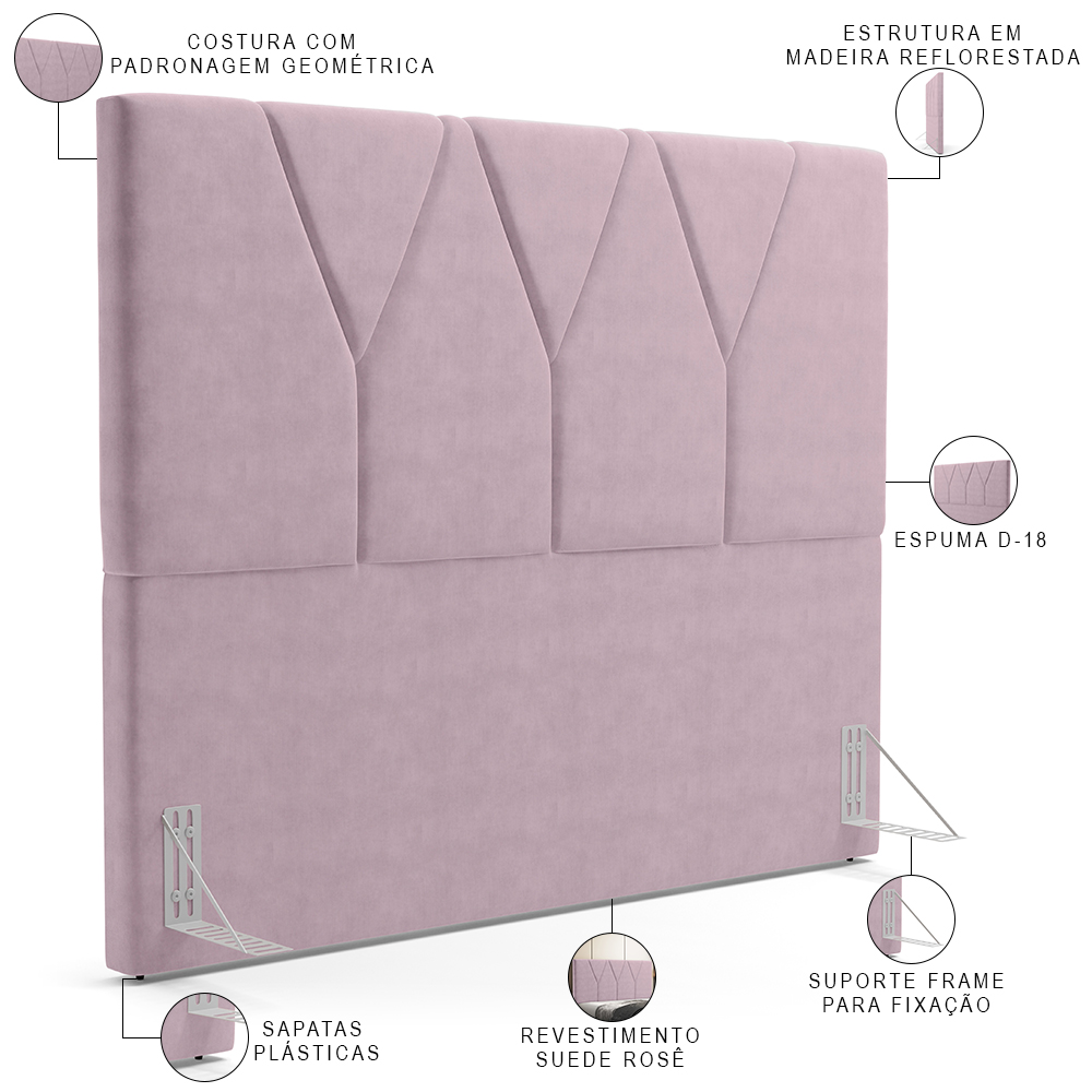 Cabeceira Cama Box Casal 140 cm Aurora W01 Suede Rosê - Lyam Decor