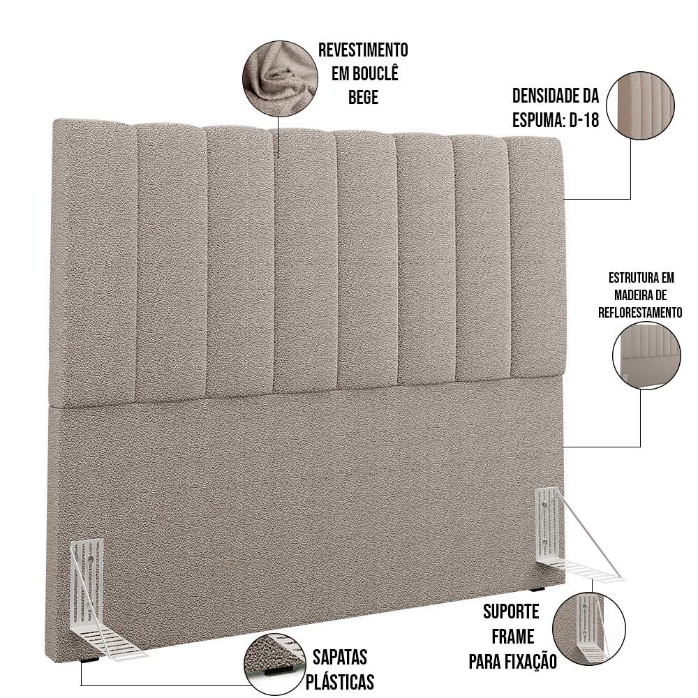 Cabeceira Cama Box Casal 140 cm Dália W01 Bouclê Bege - Lyam Decor