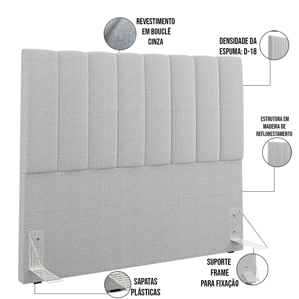 Cabeceira Cama Box Casal 140 cm Dália W01 Bouclê Cinza - Lyam Decor