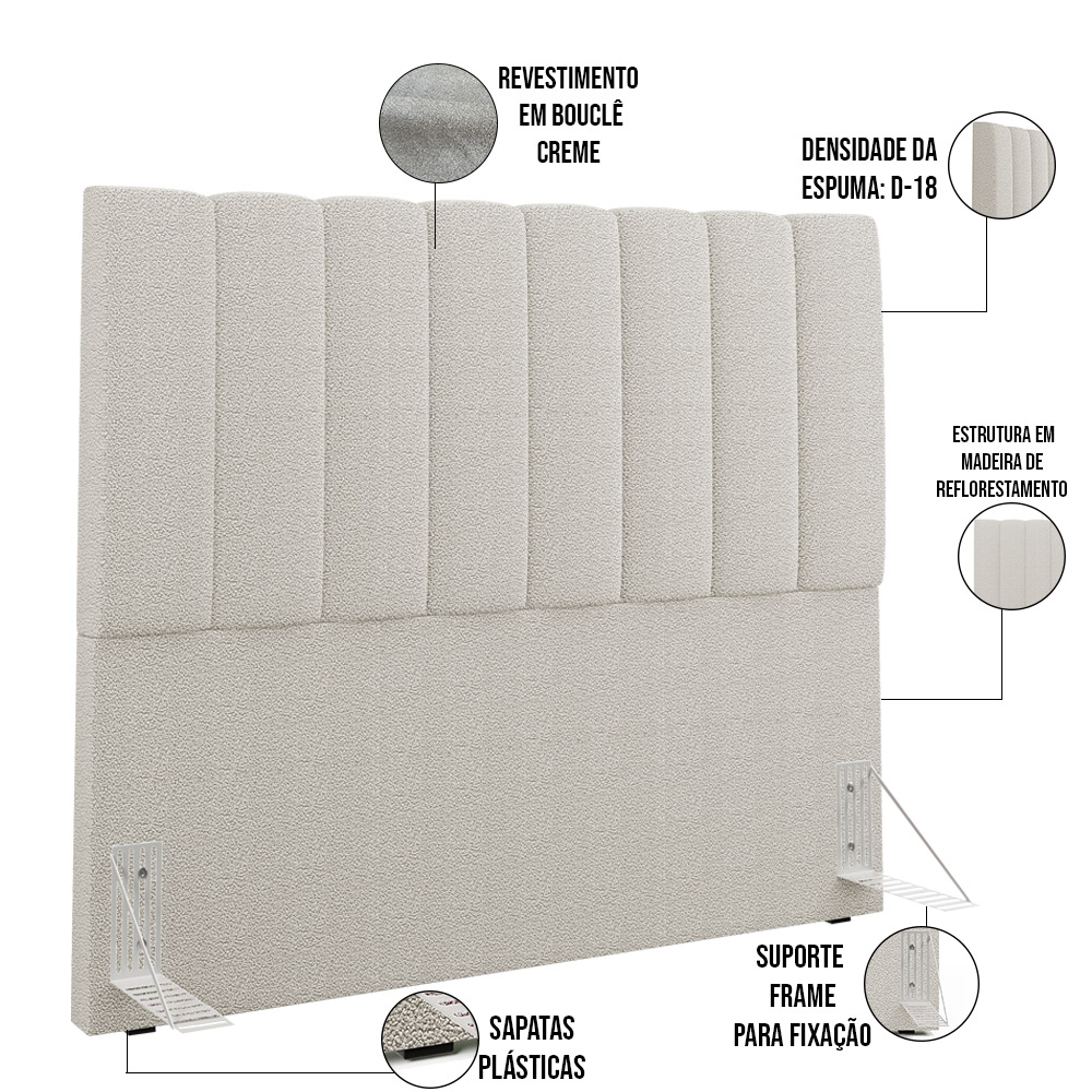 Cabeceira Cama Box Casal 140 cm Dália W01 Bouclê Creme - Lyam Decor