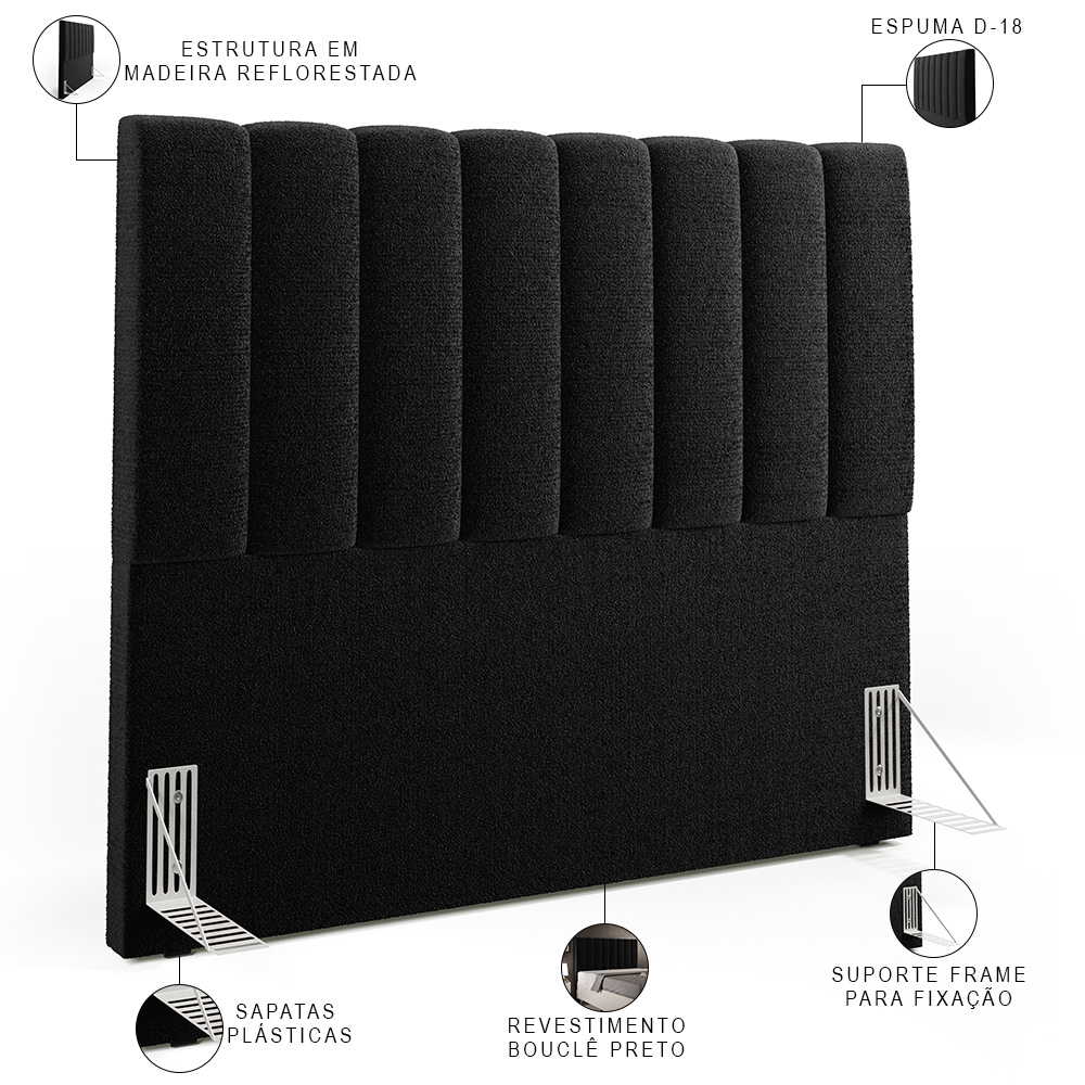 Cabeceira Cama Box Casal 140 cm Dália W01 Bouclê Preto - Lyam Decor