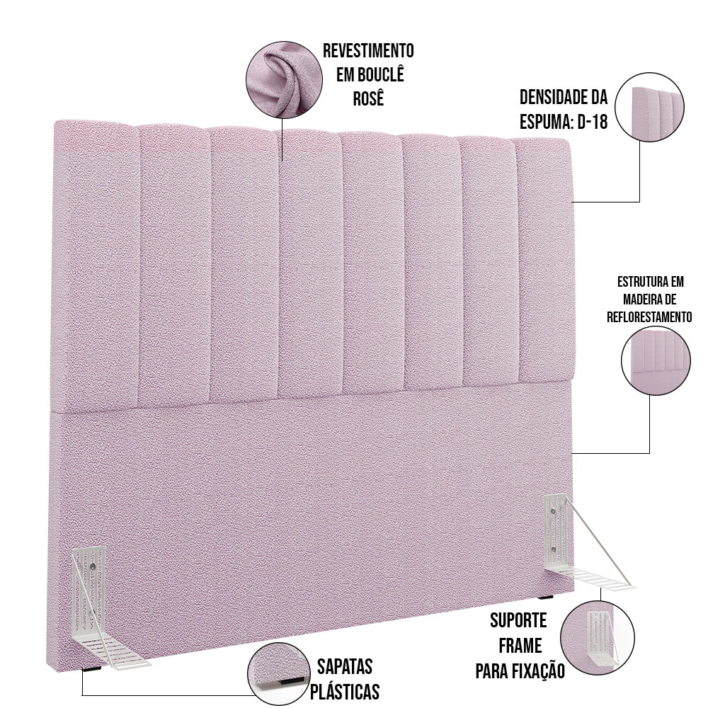 Cabeceira Cama Box Casal 140 cm Dália W01 Bouclê Rosê - Lyam Decor