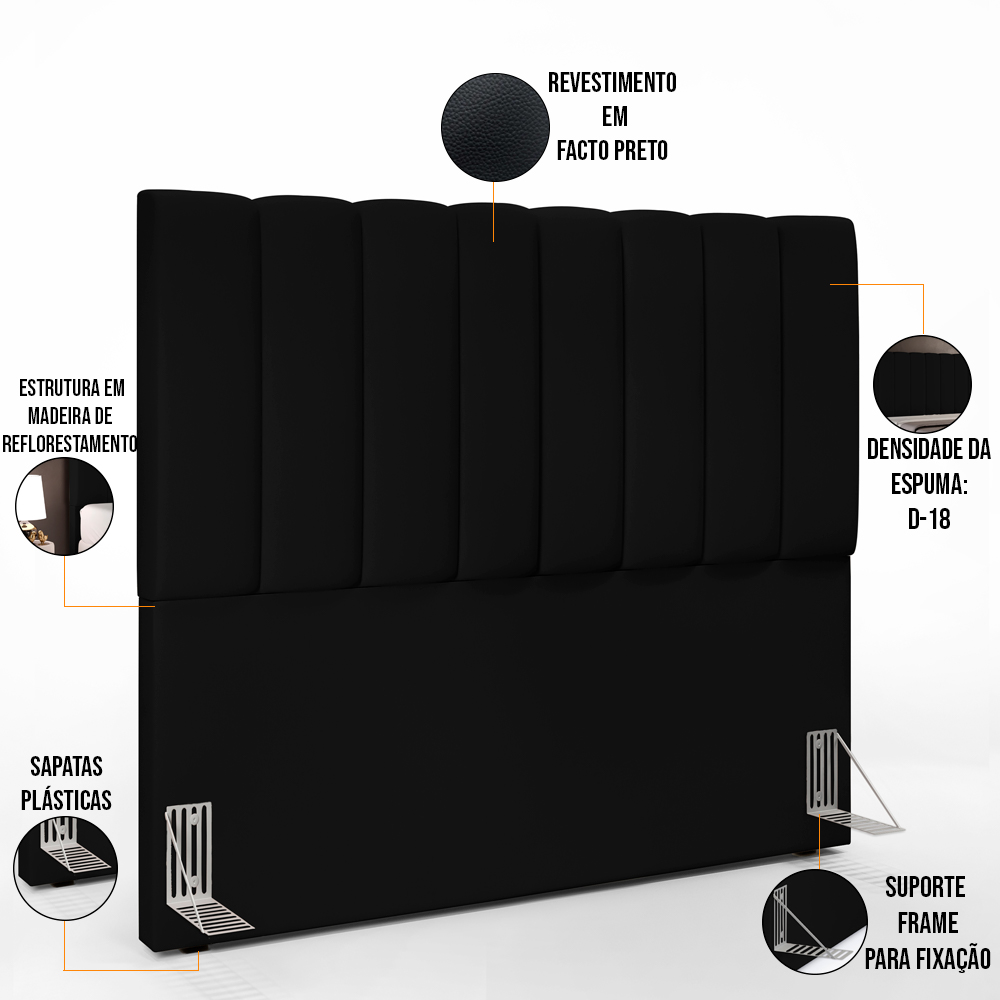Cabeceira Cama Box Casal 140 cm Dália W01 Facto Preto - Lyam Decor