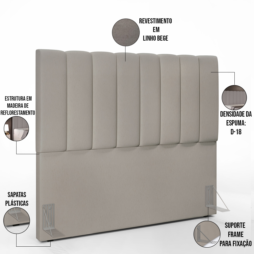 Cabeceira Cama Box Casal 140 cm Dália W01 Linho Bege - Lyam Decor