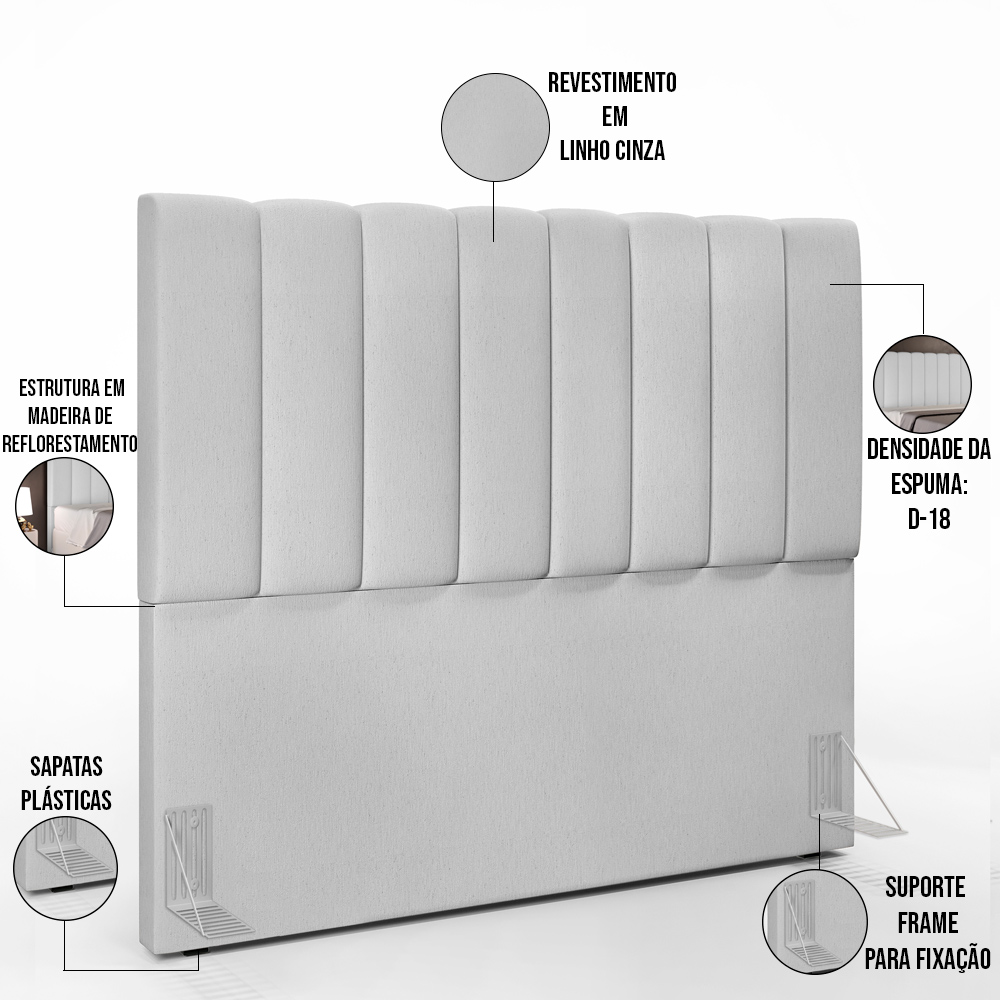 Cabeceira Cama Box Casal 140 cm Dália W01 Linho Cinza - Lyam Decor