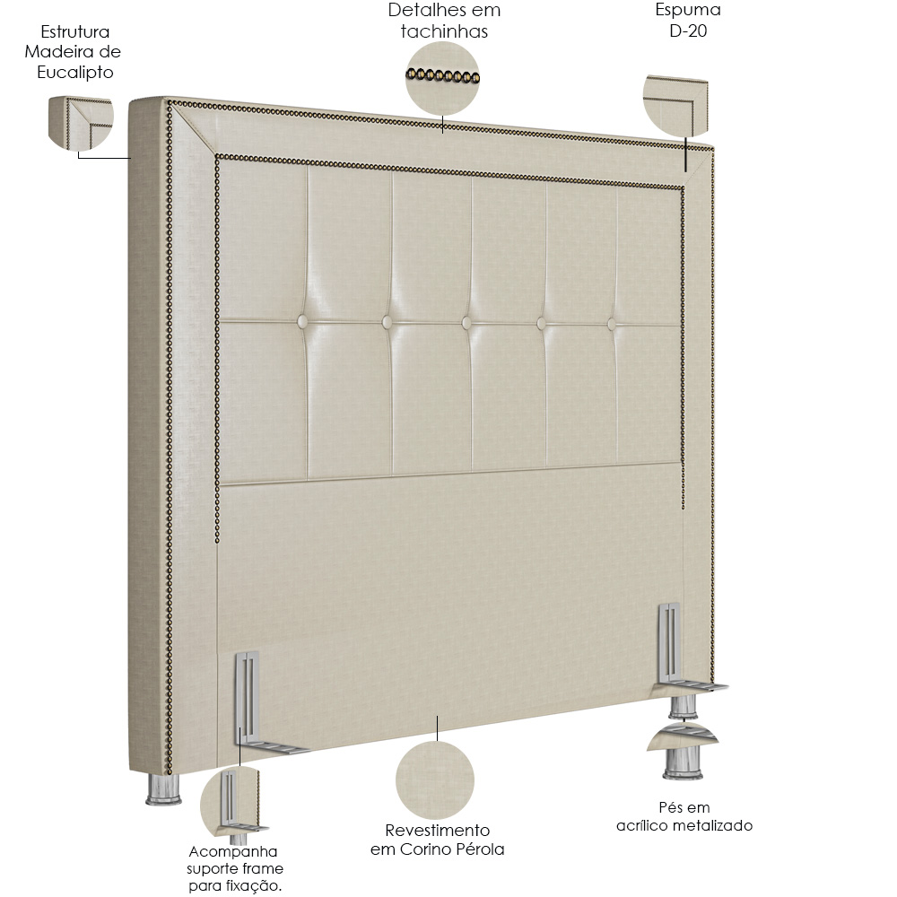 Cabeceira Cama Box Casal 140 cm P05 Atenas Facto Dunas Pérola - Lyam Decor