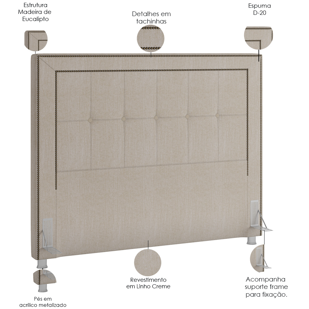 Cabeceira Cama Box Casal 140 cm P05 Atenas Linho Creme - Lyam Decor