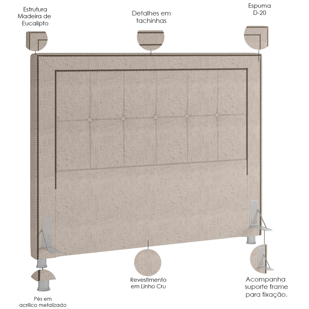 Cabeceira Cama Box Casal 140 cm P05 Atenas Linho Cru - Lyam Decor