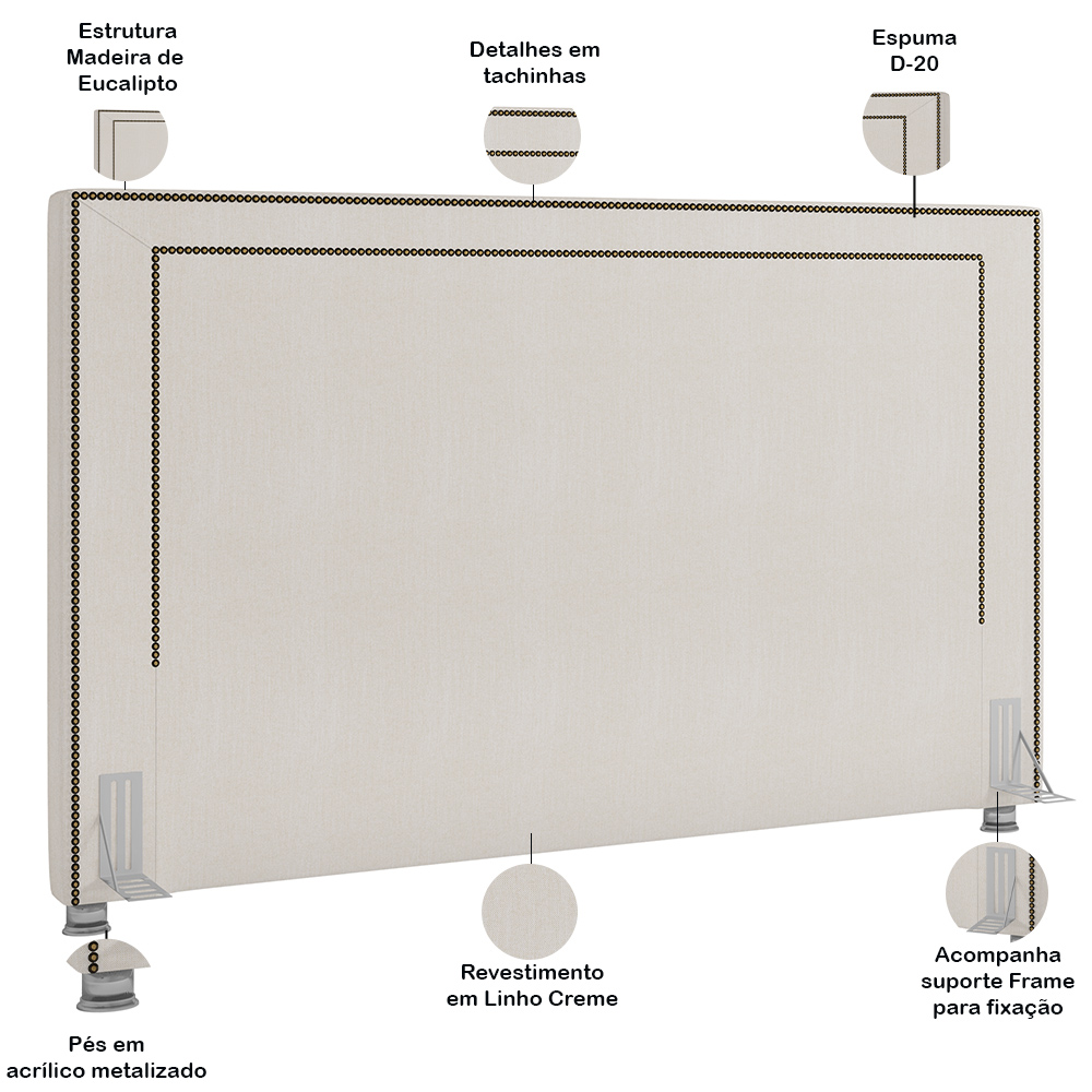 Cabeceira Cama Box Casal 140 cm P05 Berlim Linho Creme - Lyam Decor