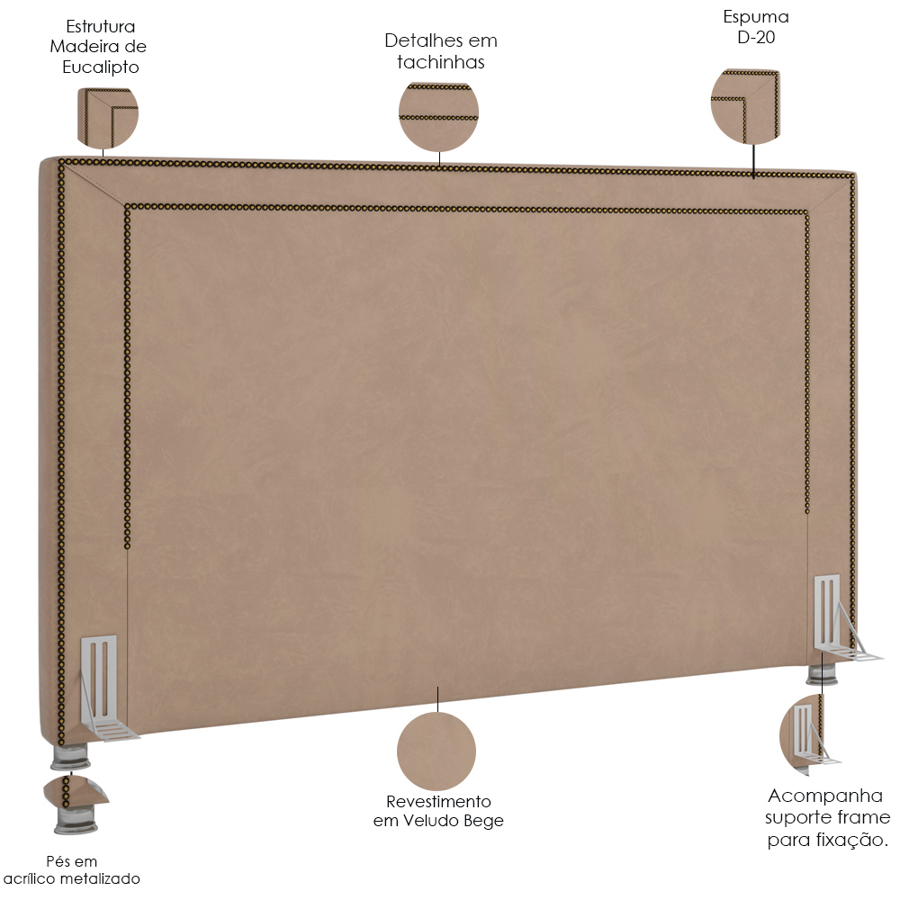 Cabeceira Cama Box Casal 140 cm P05 Berlim Veludo Bege - Lyam Decor