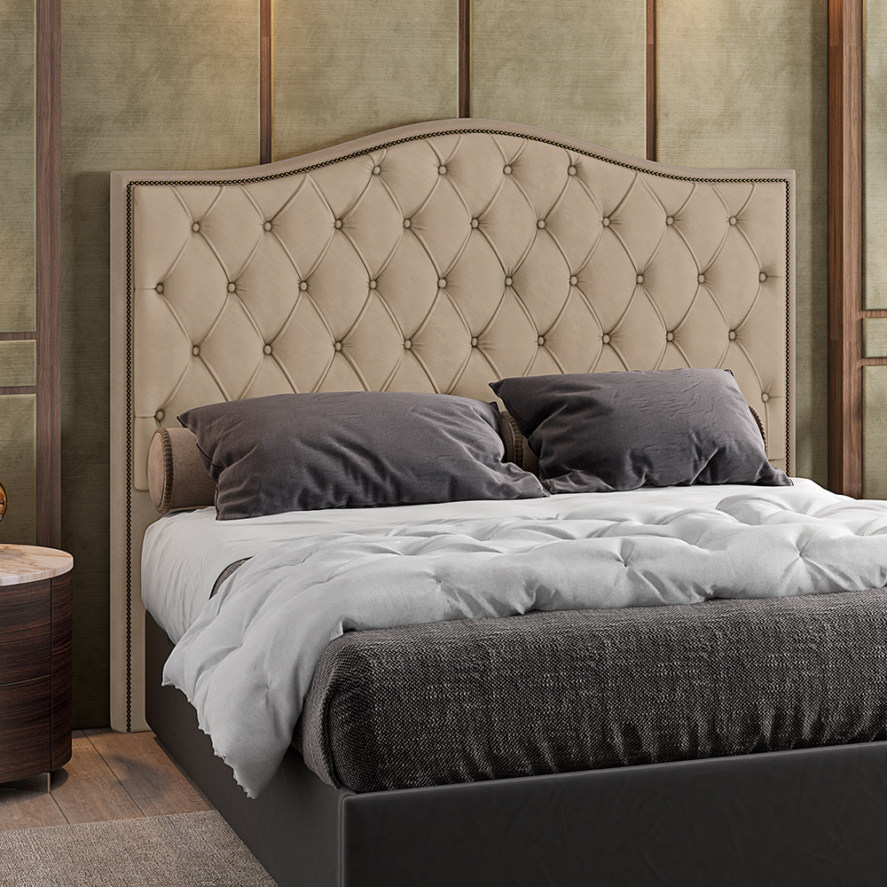Cabeceira Cama Box Casal 140 cm P05 Grécia Veludo Bege - Lyam Decor