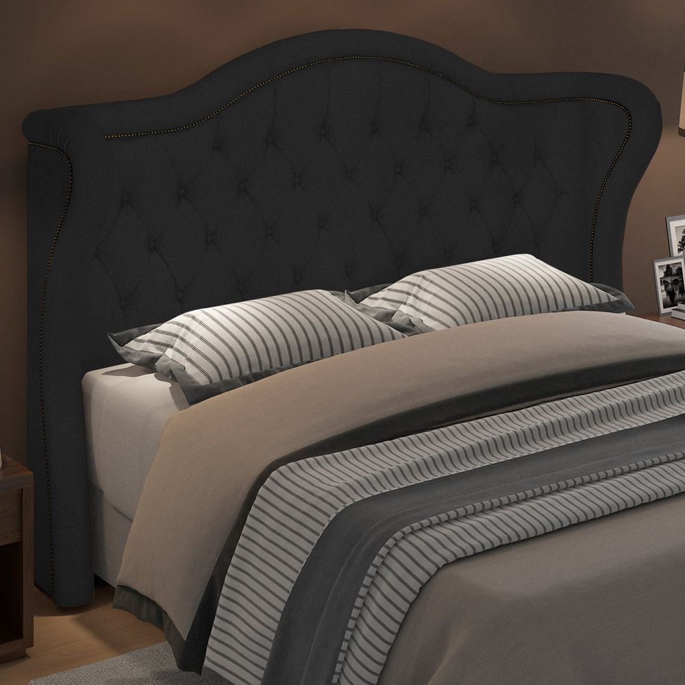 Cabeceira Cama Box Casal 140 cm P05 Lisboa Bouclê Preto - Lyam Decor
