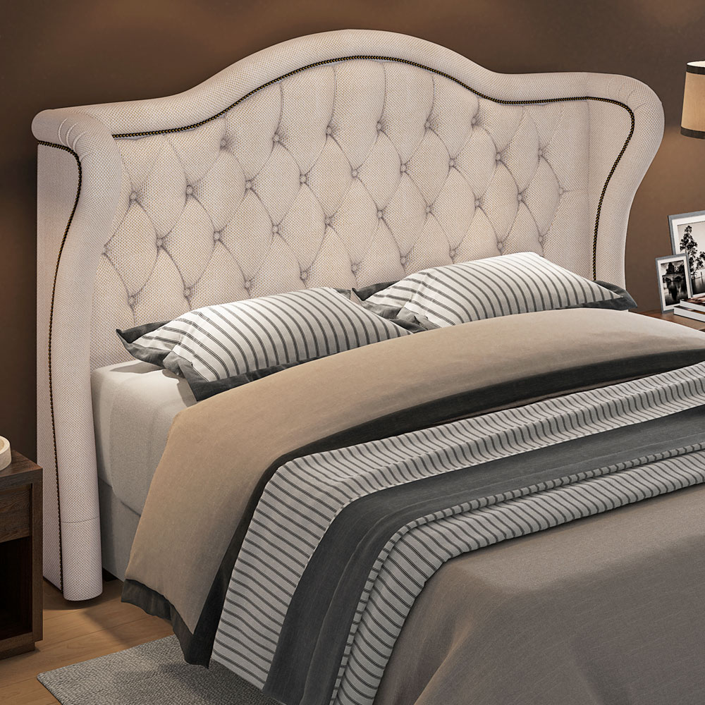 Cabeceira Cama Box Casal 140 cm P05 Lisboa Linho Creme - Lyam Decor