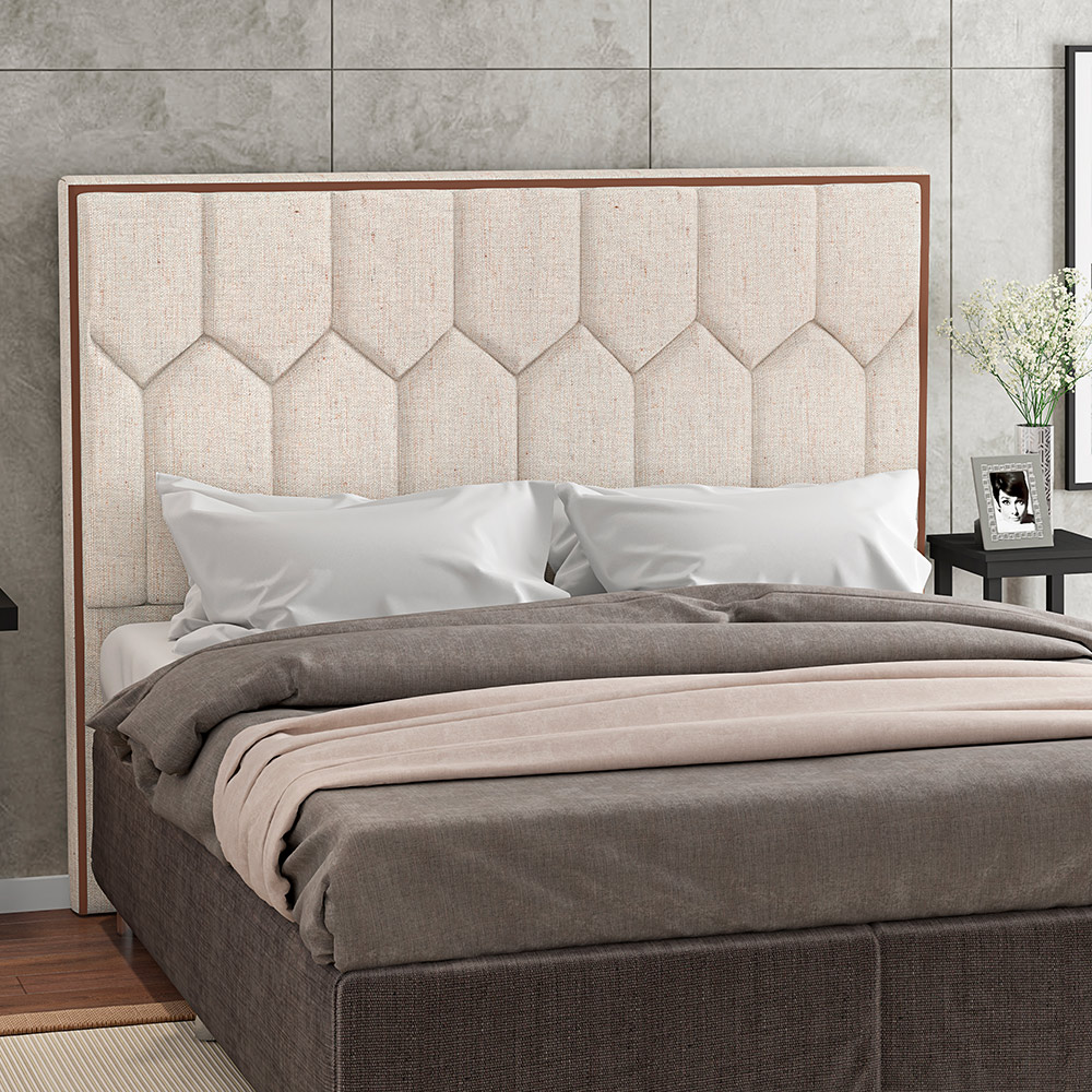 Cabeceira Cama Box Casal 140 cm P05 Londres Linho Bege Claro - Lyam Decor