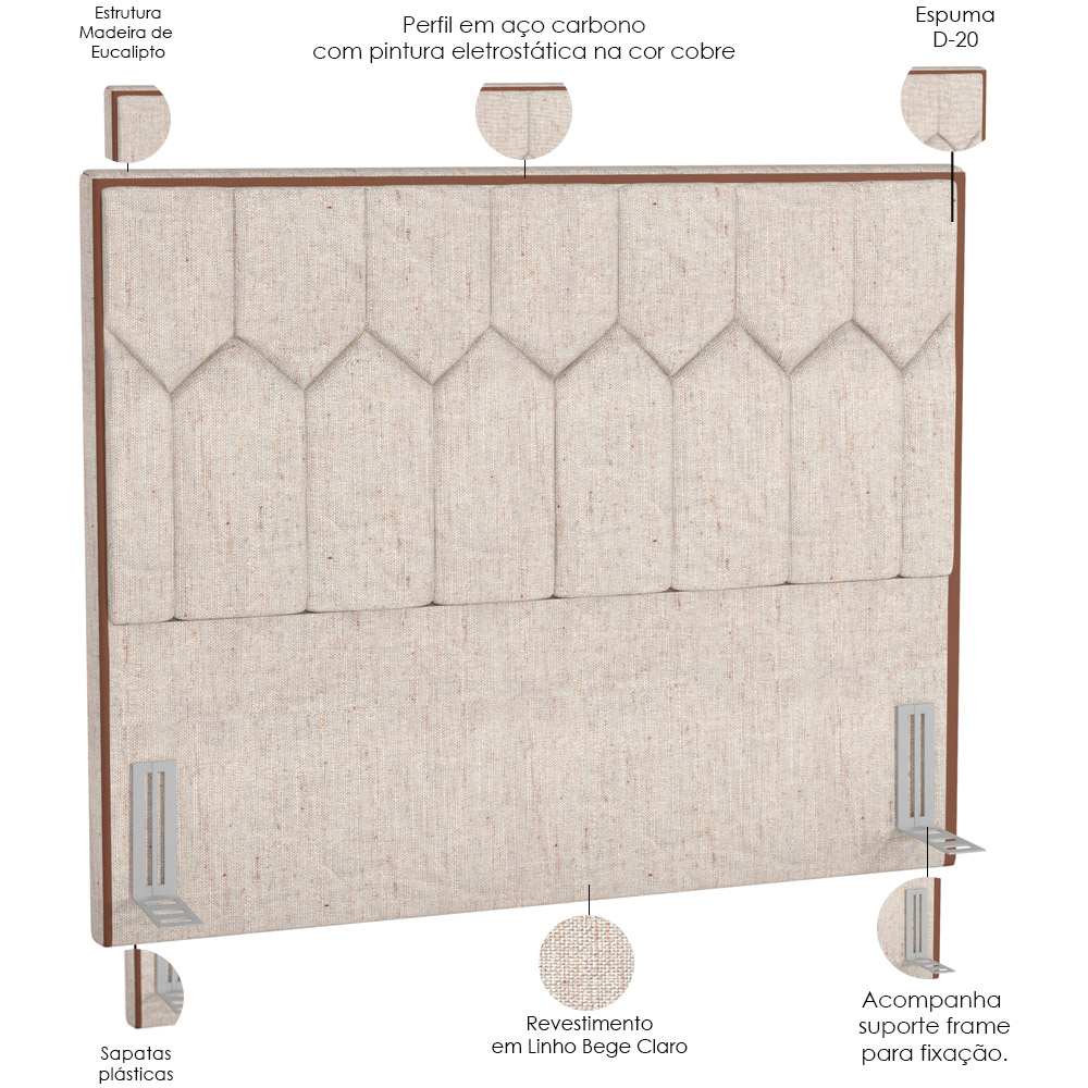 Cabeceira Cama Box Casal 140 cm P05 Londres Linho Bege Claro - Lyam Decor