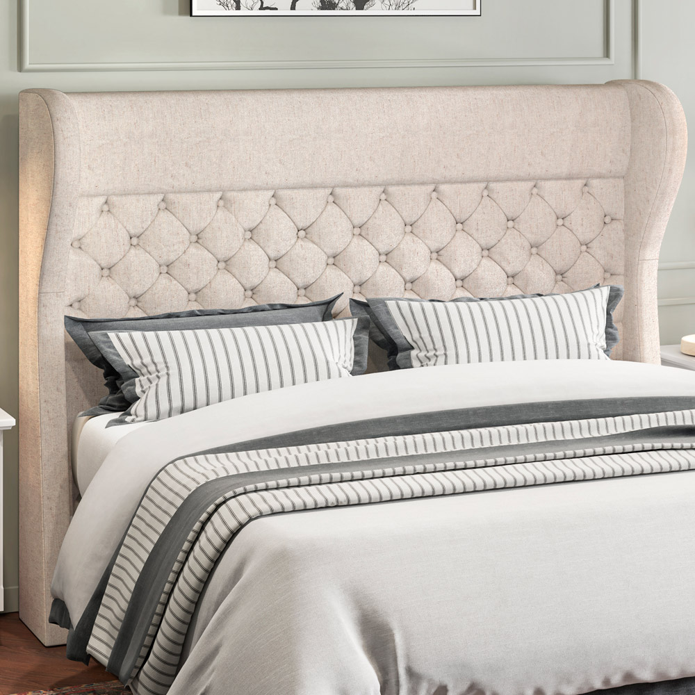 Cabeceira Cama Box Casal 140 cm P05 Madrid Linho Bege Claro - Lyam Decor