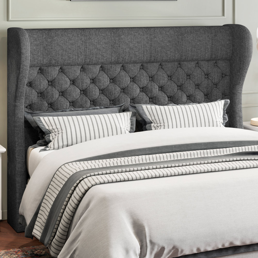 Cabeceira Cama Box Casal 140 cm P05 Madrid Linho Cinza Escuro - Lyam Decor