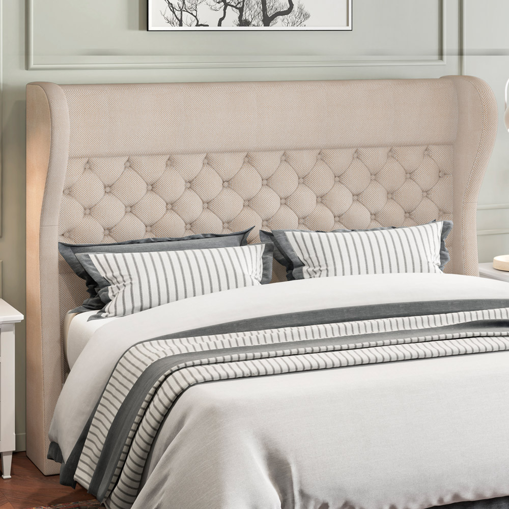 Cabeceira Cama Box Casal 140 cm P05 Madrid Linho Creme - Lyam Decor