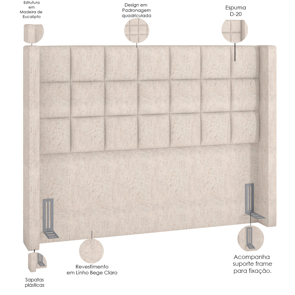 Cabeceira Cama Box Casal 140 cm P05 Paris Linho Bege Claro - Lyam Decor
