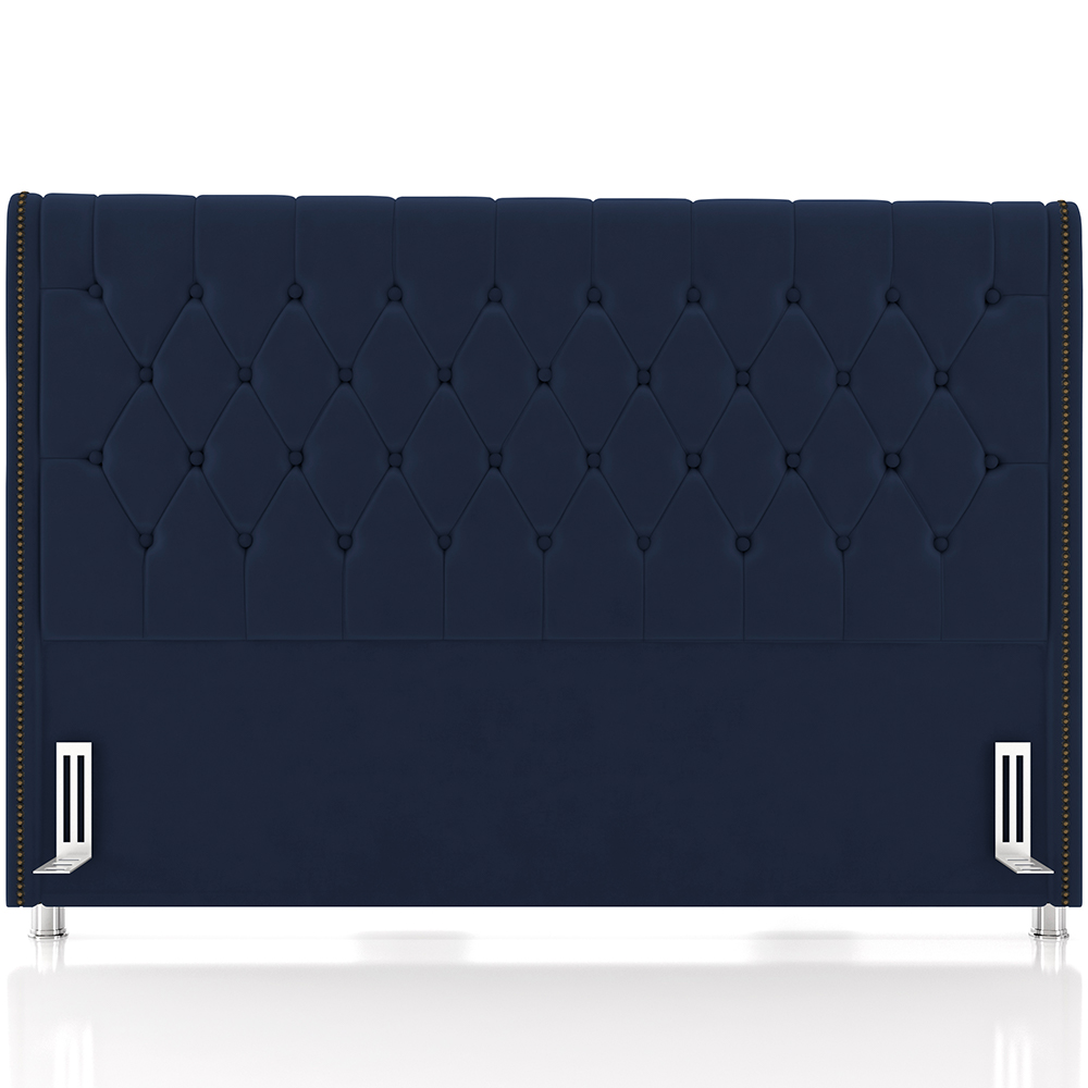 Cabeceira Cama Box Casal 140cm Estofada Frizza P05 Veludo Azul Marinho - Lyam Decor