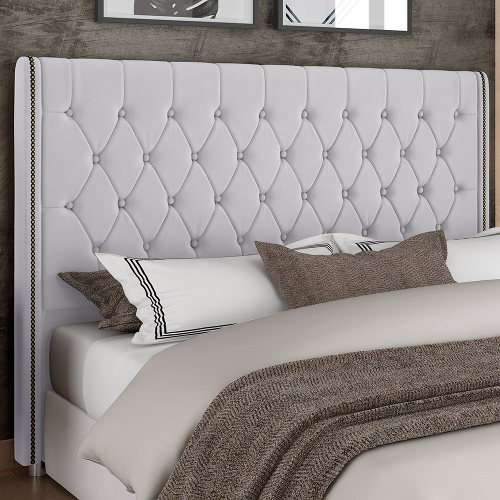 Cabeceira Cama Box Casal 140cm Estofada Frizza P05 Veludo Cinza - Lyam Decor
