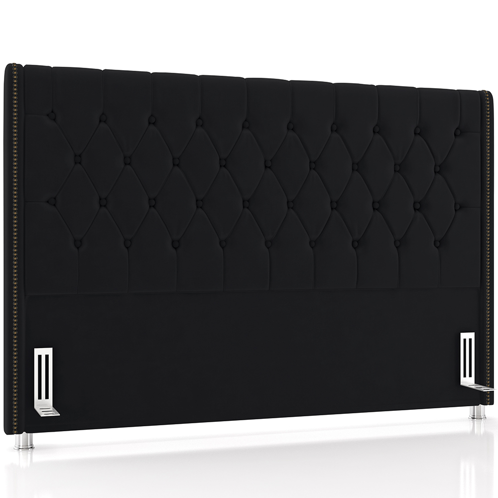 Cabeceira Cama Box Casal 140cm Estofada Frizza P05 Veludo Preto - Lyam Decor