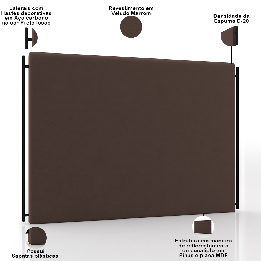 Cabeceira Cama Box Casal 140cm Estofada Goya P05 Veludo Marrom - Lyam Decor