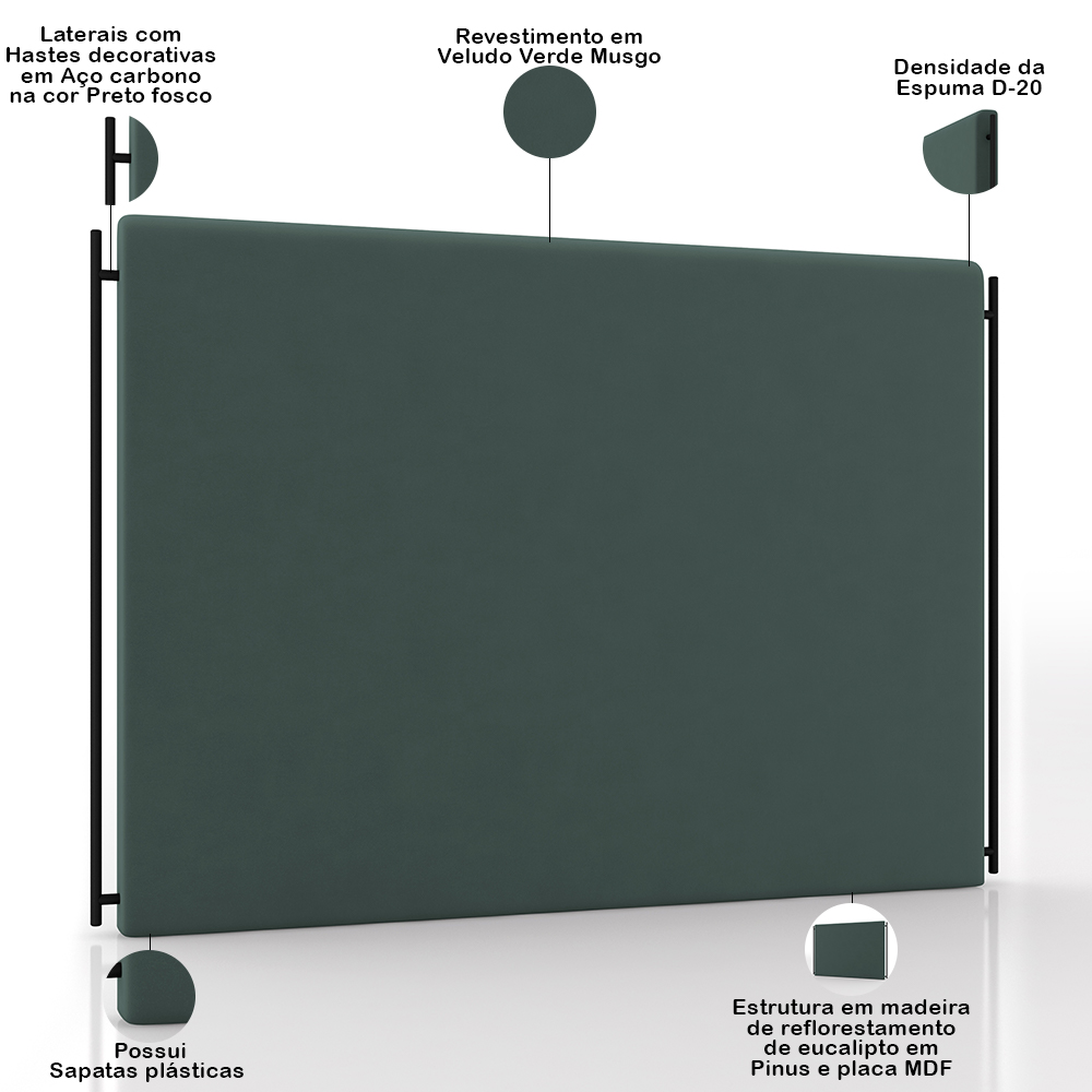 Cabeceira Cama Box Casal 140cm Estofada Goya P05 Veludo Verde Musgo - Lyam Decor