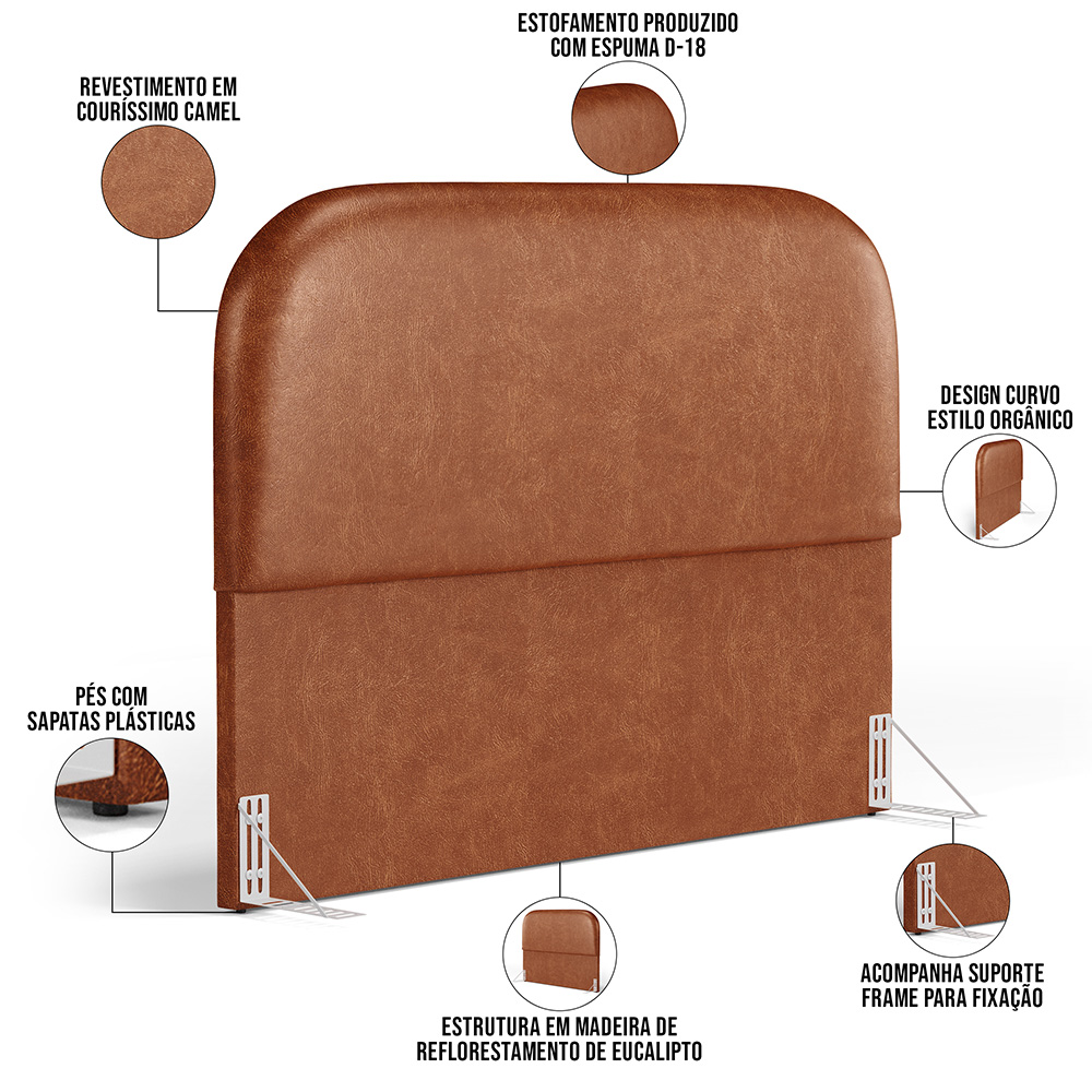 Cabeceira Cama Box Casal 140cm Orgânica Lanna W01 Couríssimo Camel - Lyam Decor