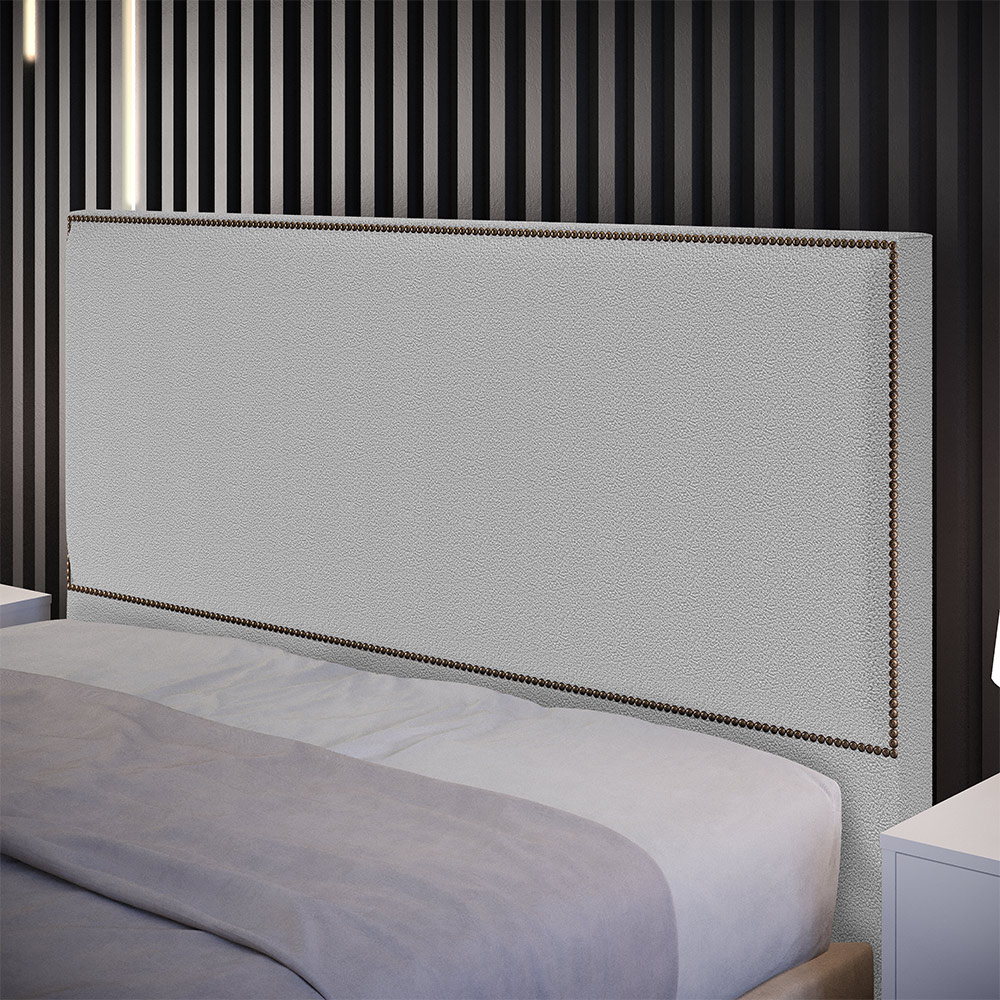 Cabeceira Cama Box Casal Com Tachas 140 cm Vicenza L02 Bouclê Cinza - Lyam Decor
