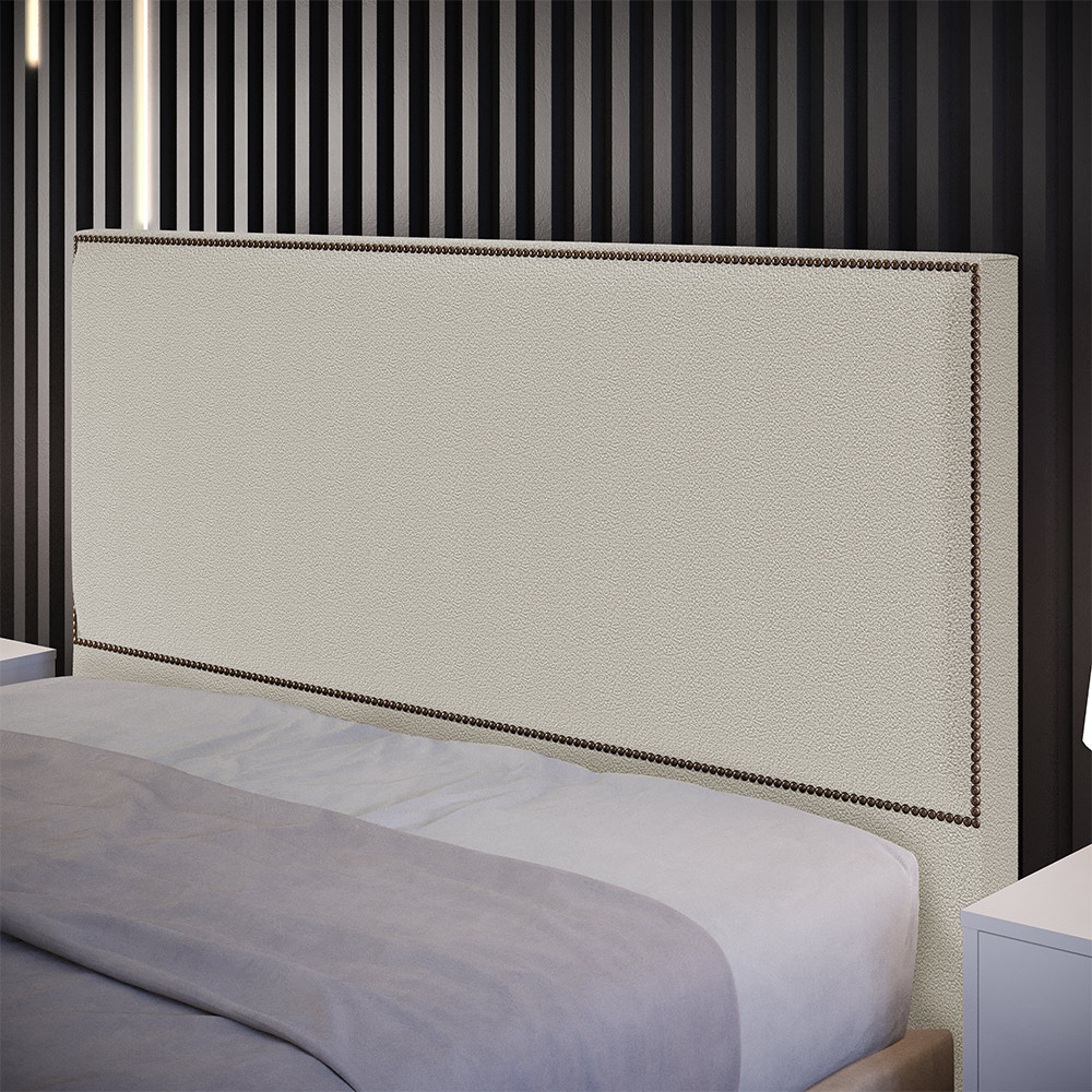 Cabeceira Cama Box Casal Com Tachas 140 cm Vicenza L02 Bouclê Creme - Lyam Decor