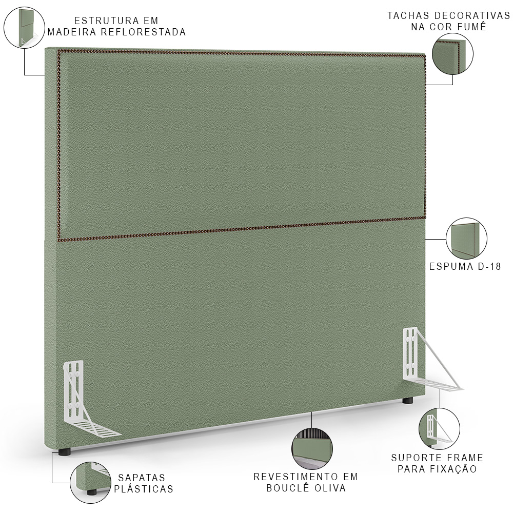 Cabeceira Cama Box Casal Com Tachas 140 cm Vicenza L02 Bouclê Oliva - Lyam Decor