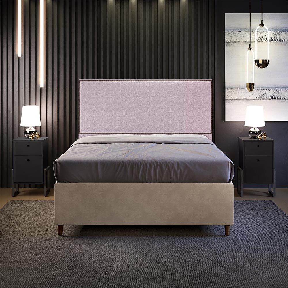 Cabeceira Cama Box Casal Com Tachas 140 cm Vicenza L02 Bouclê Rosê - Lyam Decor