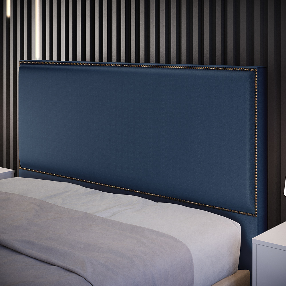 Cabeceira Cama Box Casal Com Tachas 140 cm Vicenza L02 Facto Azul Marinho - Lyam Decor