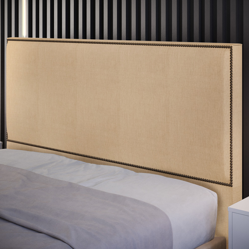 Cabeceira Cama Box Casal Com Tachas 140 cm Vicenza L02 Linho Bege Escuro - Lyam Decor