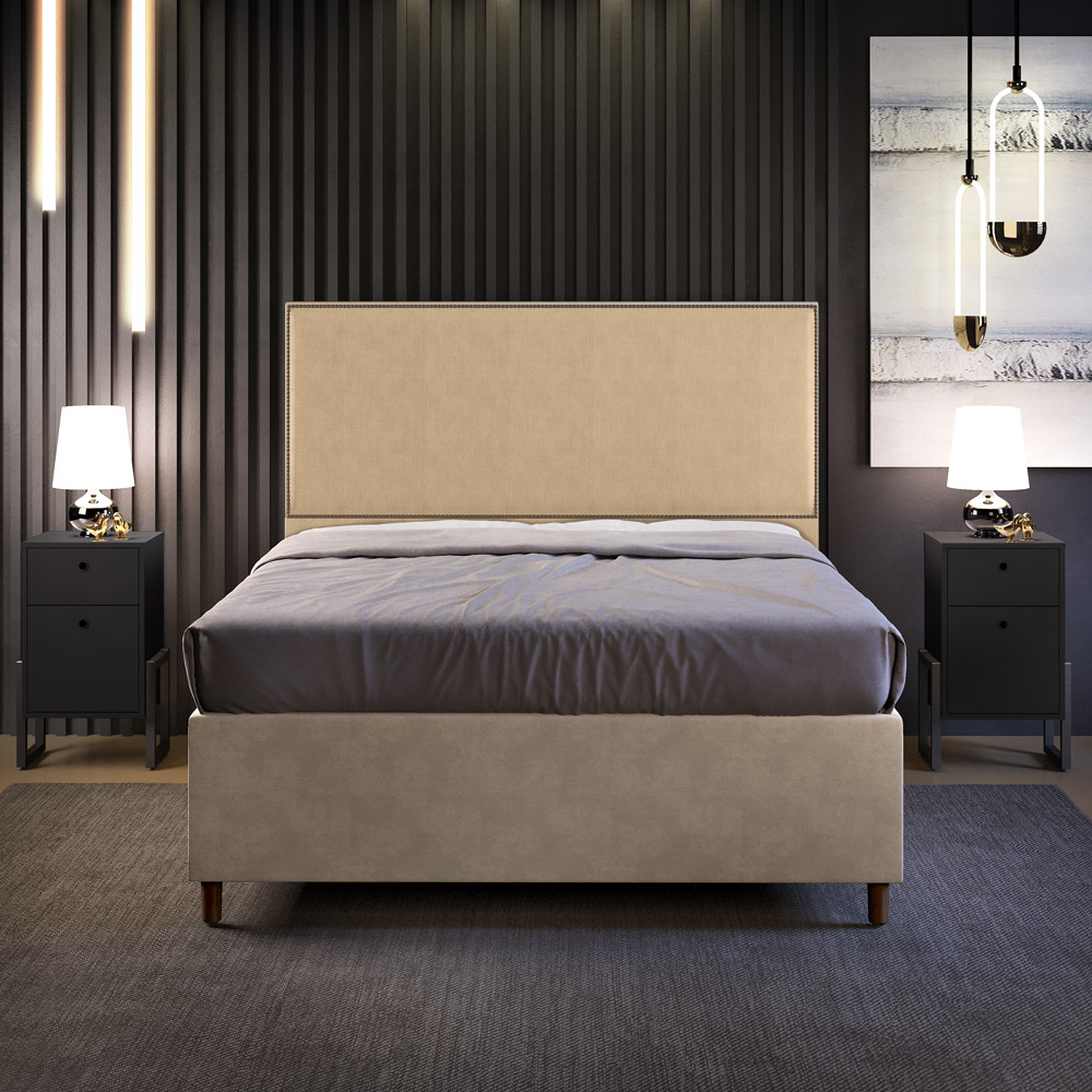 Cabeceira Cama Box Casal Com Tachas 140 cm Vicenza L02 Linho Bege Escuro - Lyam Decor