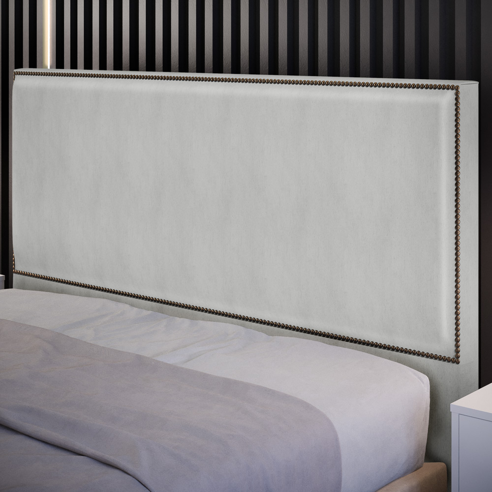 Cabeceira Cama Box Casal Com Tachas 140 cm Vicenza L02 Linho Cinza - Lyam Decor