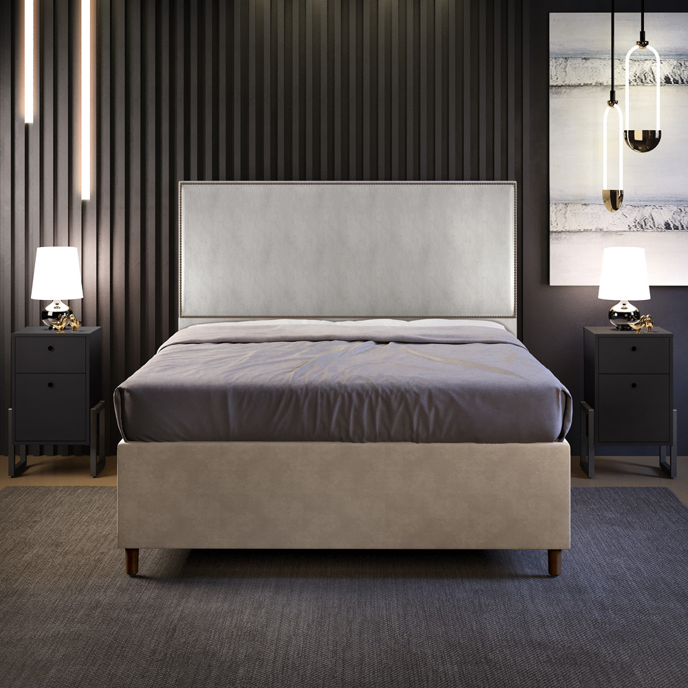 Cabeceira Cama Box Casal Com Tachas 140 cm Vicenza L02 Linho Cinza - Lyam Decor