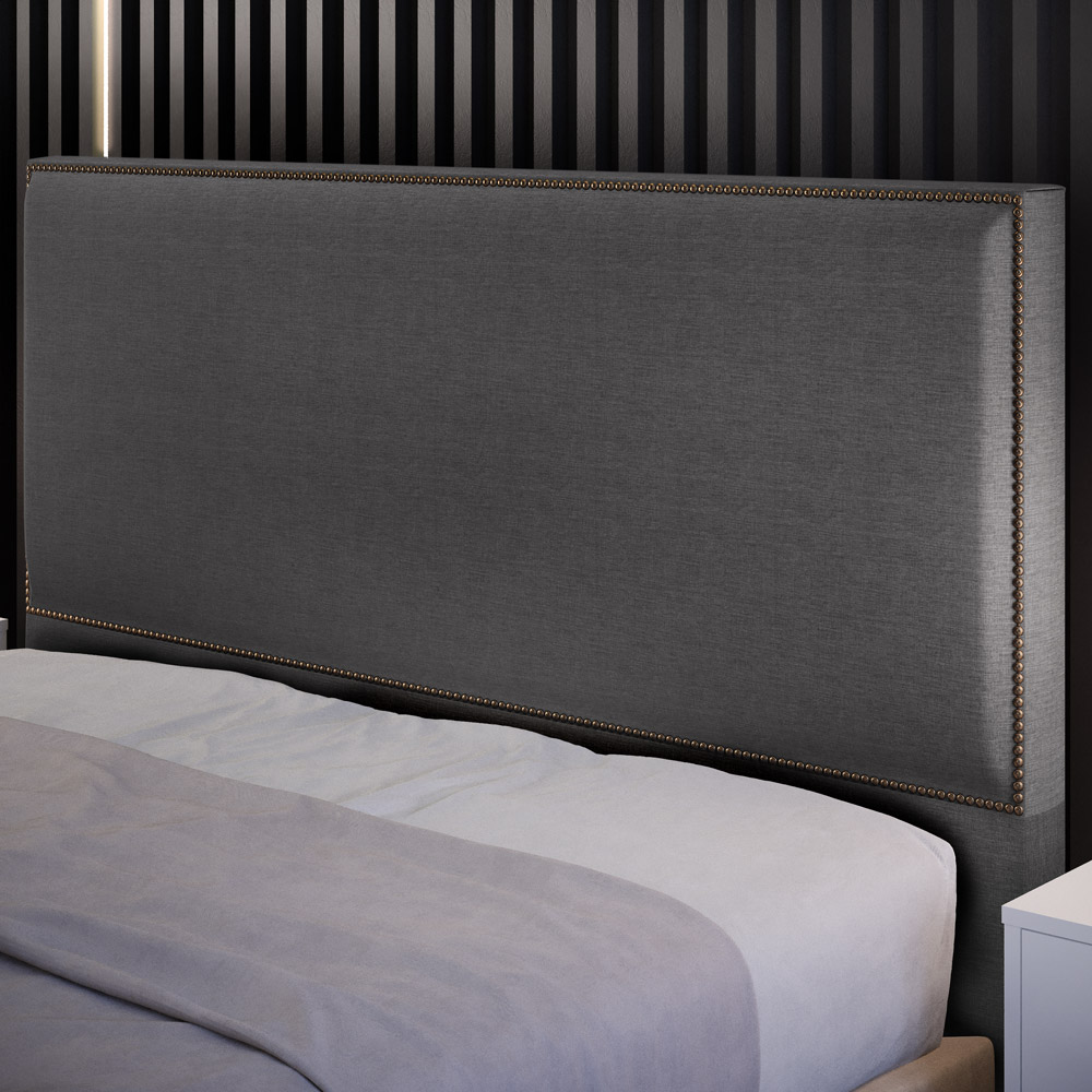 Cabeceira Cama Box Casal Com Tachas 140 cm Vicenza L02 Linho Cinza Escuro - Lyam Decor