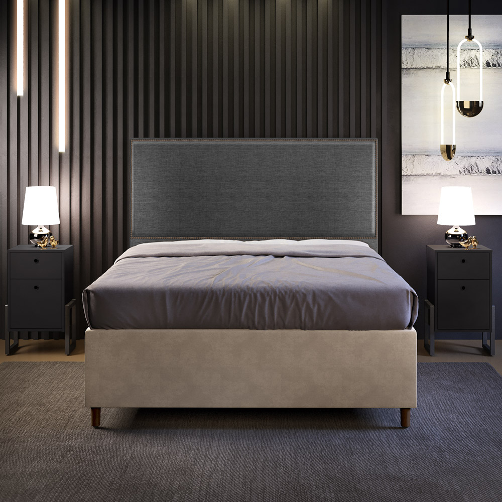 Cabeceira Cama Box Casal Com Tachas 140 cm Vicenza L02 Linho Cinza Escuro - Lyam Decor