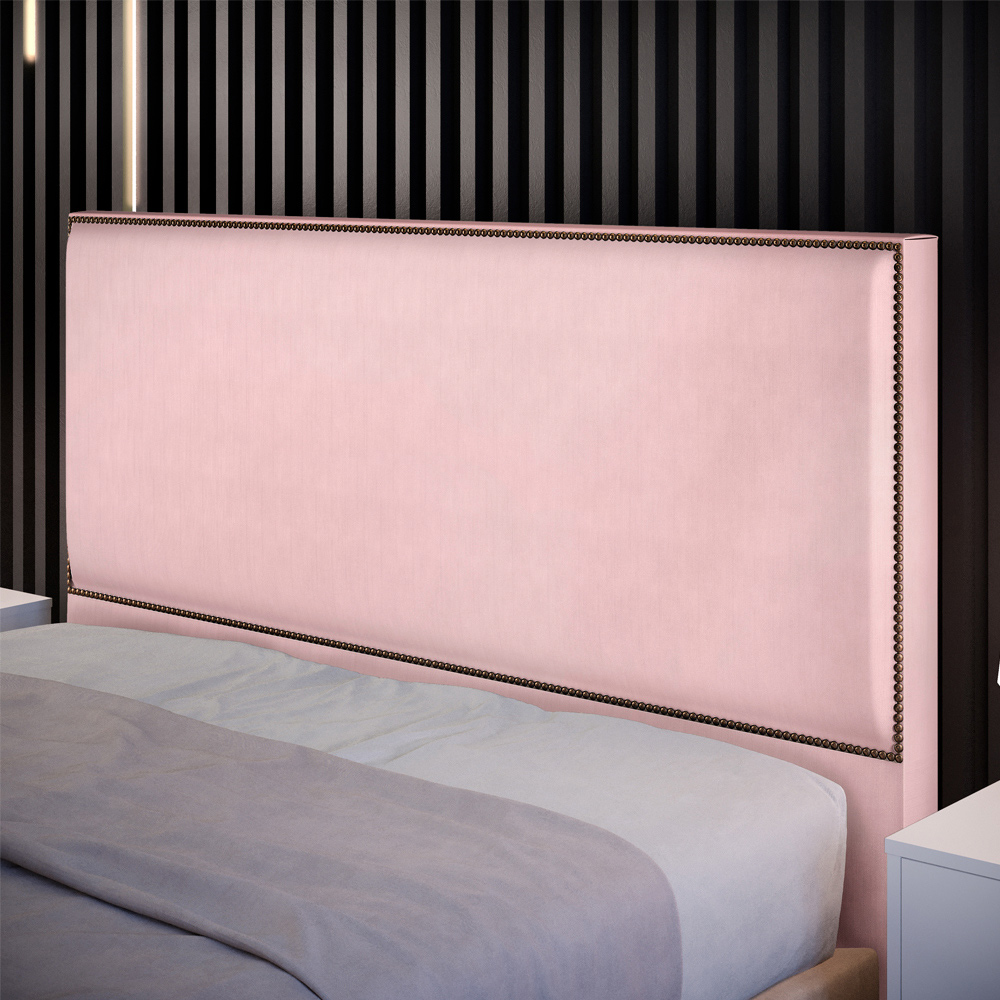 Cabeceira Cama Box Casal Com Tachas 140 cm Vicenza L02 Suede Rosê - Lyam Decor