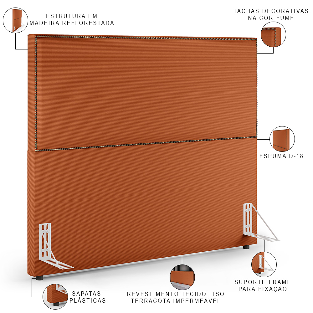 Cabeceira Cama Box Casal Com Tachas 140 cm Vicenza L02 Tecido Terracota - Lyam Decor