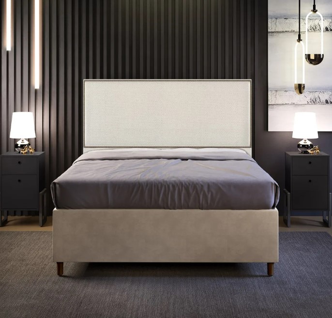 Cabeceira Cama Box Casal Com Tachas 160 cm Vicenza L02 Linho Champagne - Lyam Decor