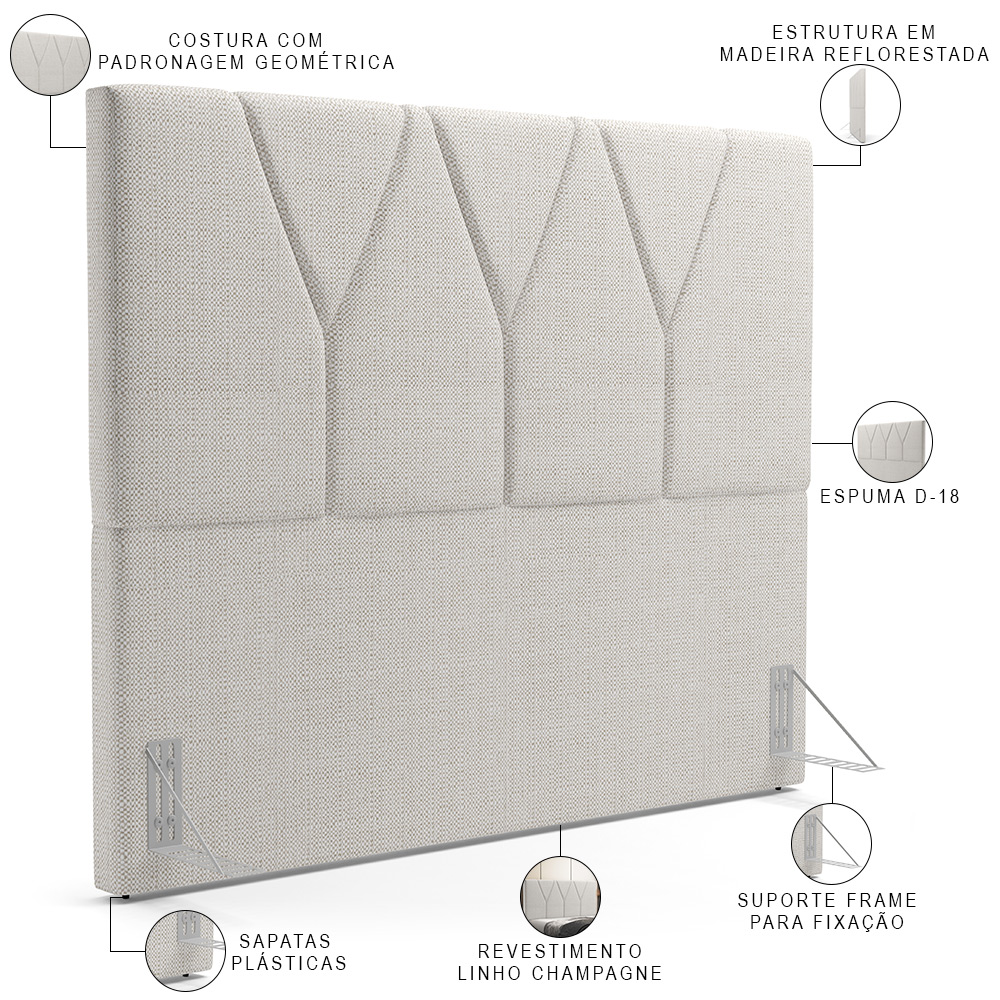 Cabeceira Cama Box Casal King  195 cm Aurora W01 Linho Champagne - Lyam Decor