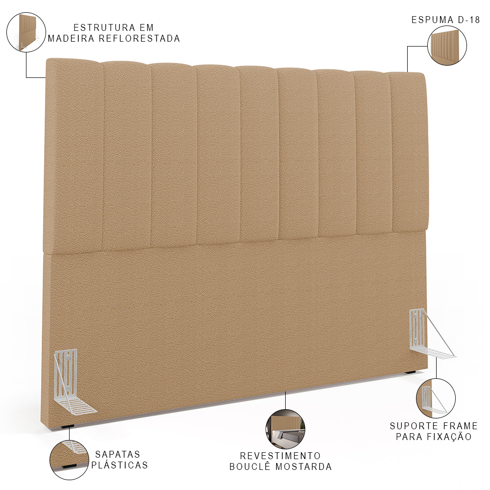 Cabeceira Cama Box Casal King 195 cm Dália W01 Bouclê Mostarda - Lyam Decor