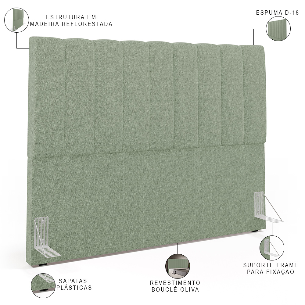 Cabeceira Cama Box Casal King 195 cm Dália W01 Bouclê Oliva - Lyam Decor