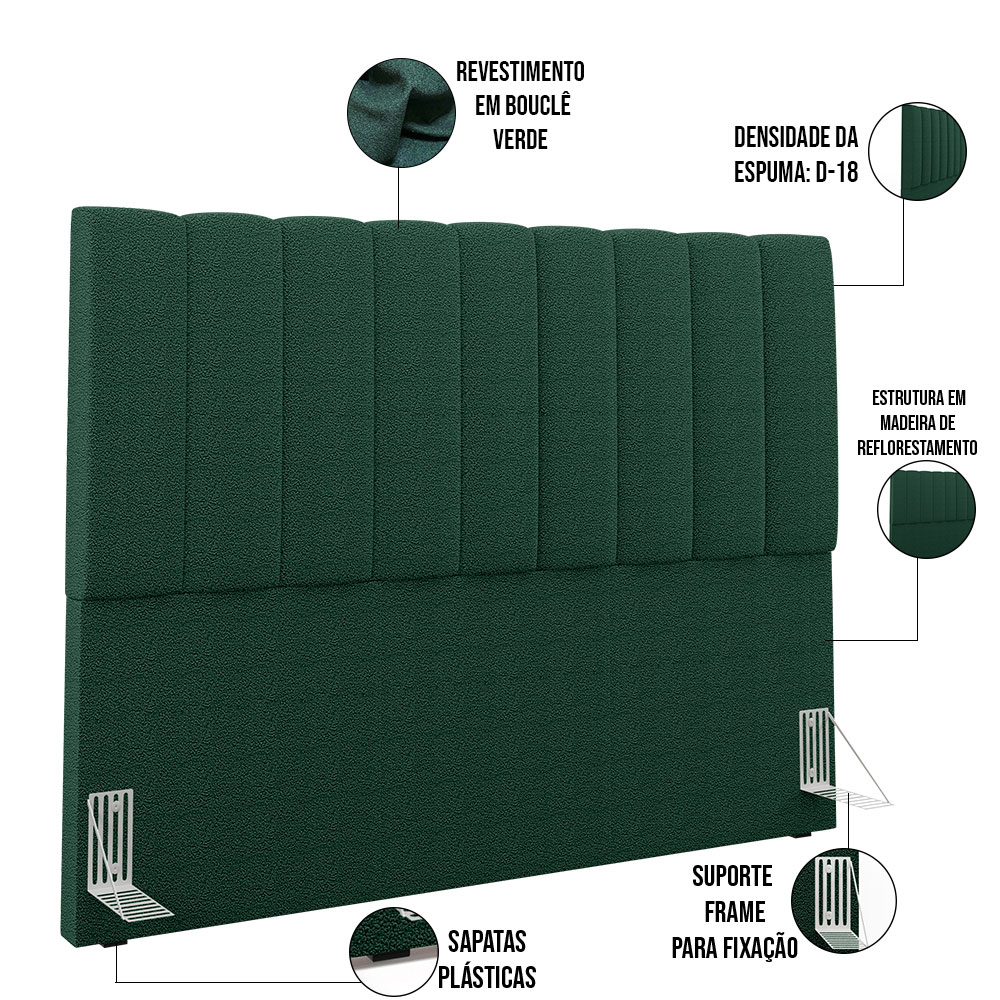 Cabeceira Cama Box Casal King 195 cm Dália W01 Bouclê Verde - Lyam Decor