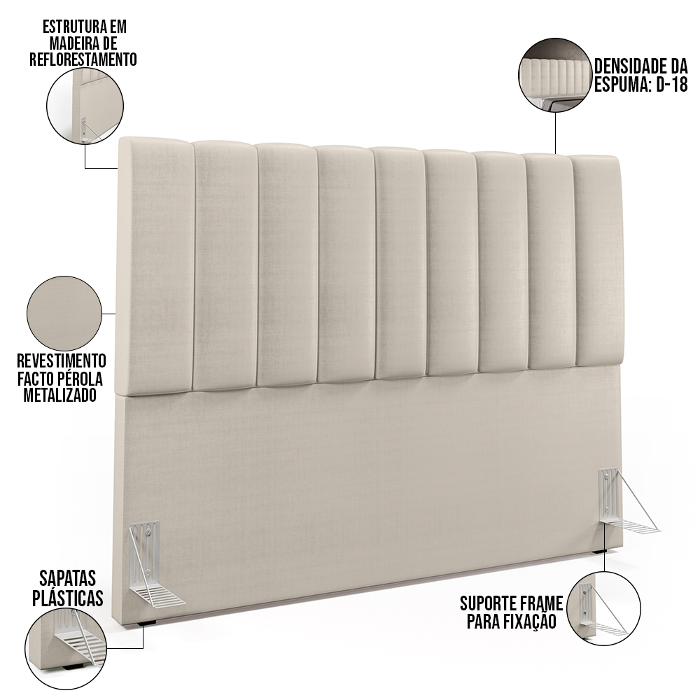 Cabeceira Cama Box Casal King 195 cm Dália W01 Facto Pérola Metalizado - Lyam Decor