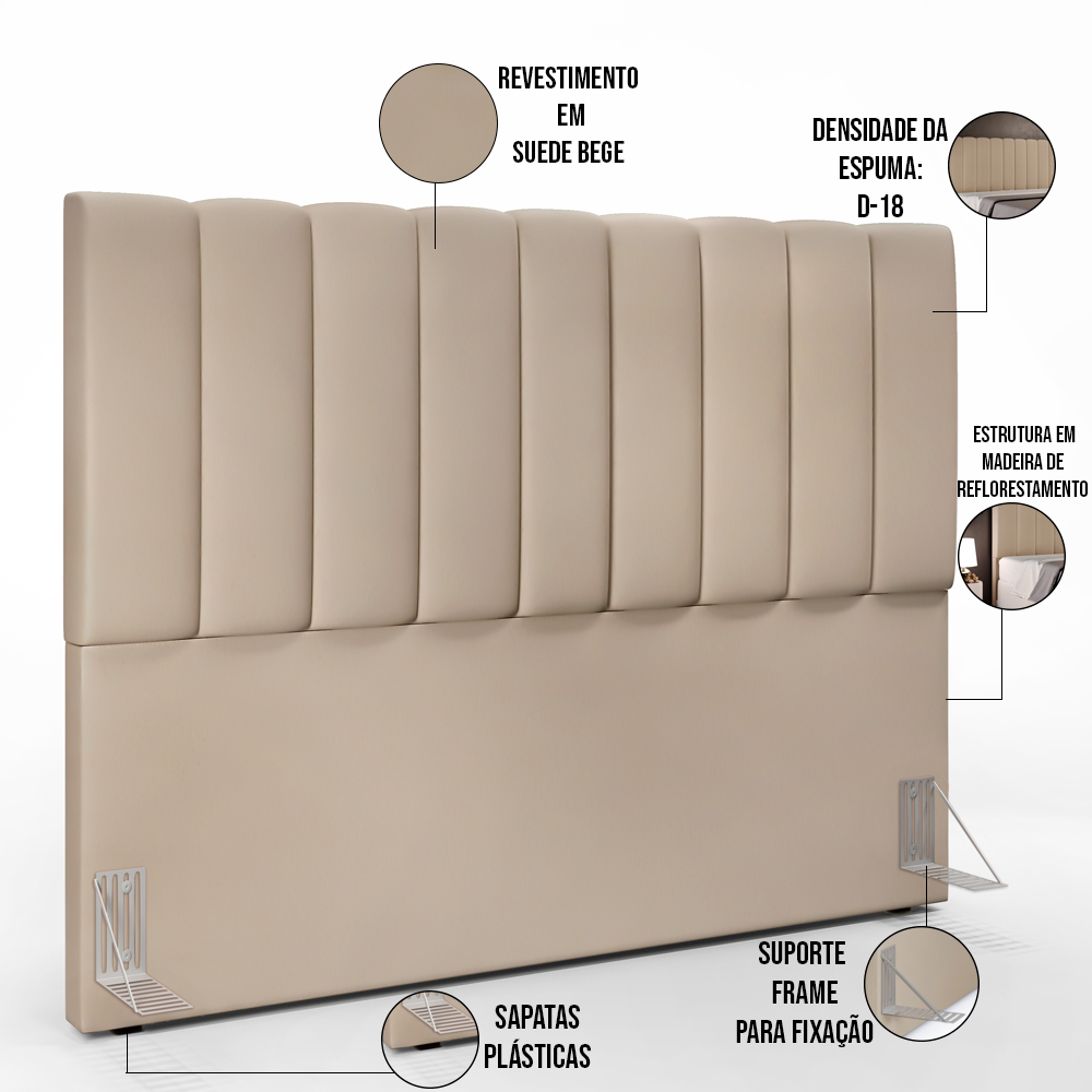Cabeceira Cama Box Casal King 195 cm Dália W01 Suede Bege - Lyam Decor